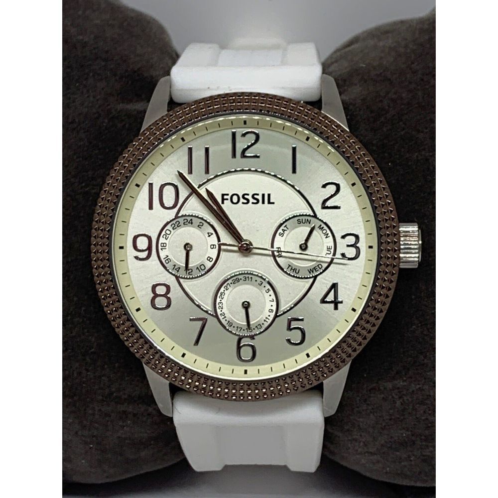 Fossil BQ1502 Unisex White Silicone Analog Silver Dial Quartz Genuine Watch W214